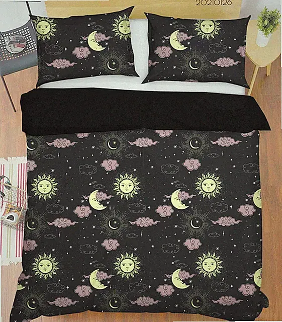 3D Cartoon Moon Sun Clouds Pattern Quilt Cover Set Bedding Sets Pillowcases 64