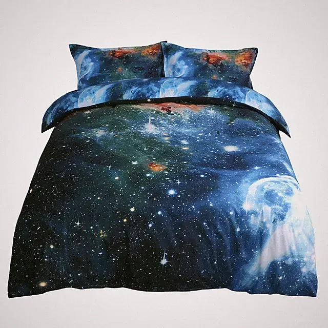 3D Star Sky Moon Night Duvet Cover Set Multicolor Queen Size 3pcs