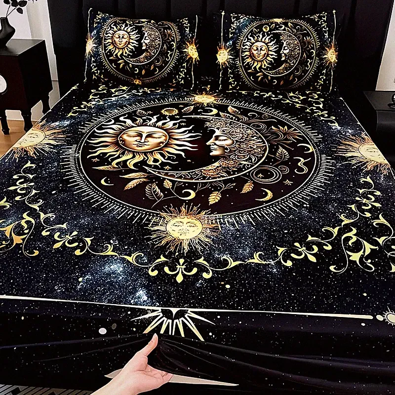 3PCS Sun Moon Bed Sheet Set Deep Pocket 15” Soft Hypoallergenic Bedding