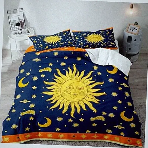 3PCS Yellow Star Sun and Moon Duvet Queen Star Sun & Moon (No Quilt Filling)