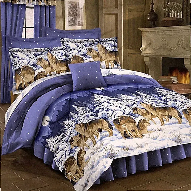 Blue White Snow Wolves Wolf Moon 4 pc Comforter Set Twin Full Queen King Bedding