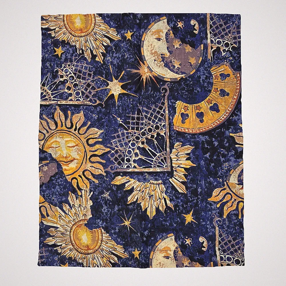 Celestial Sun Moon Stars Standard Pillow Sham Vintage 90's Blue/Gold 30”X24” NEW