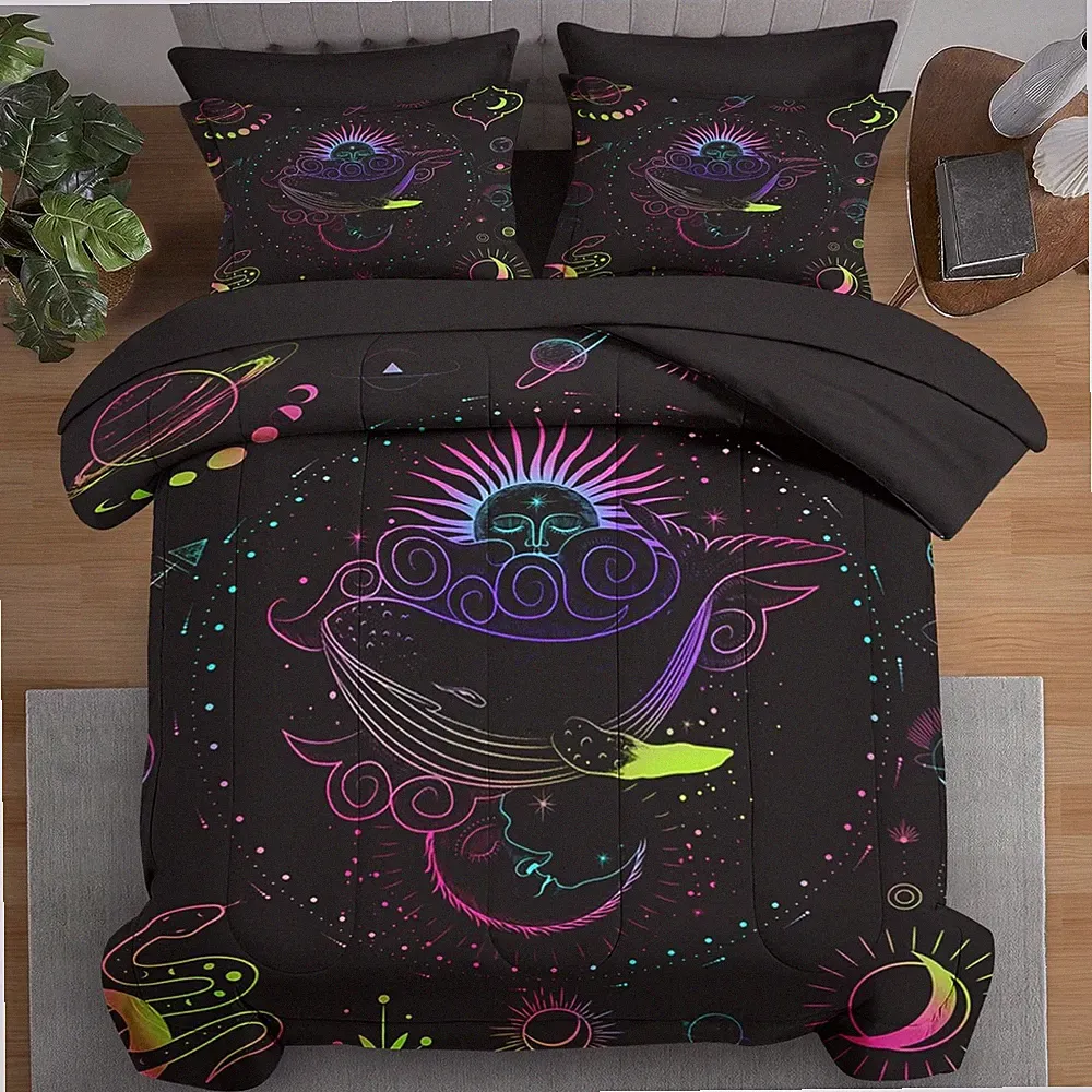 Comforter Set King Size, Vintage Sun Moon 7 Pcs Bedding for and Adults, Space...