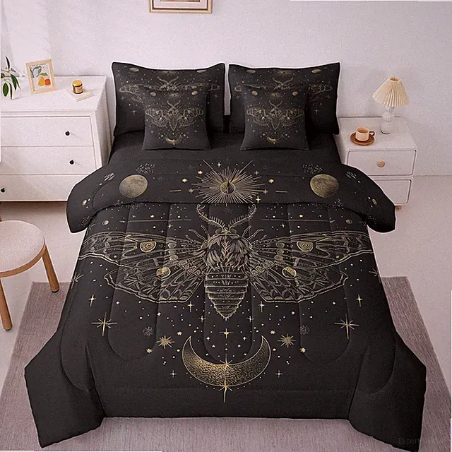 Death Moth 7 Piece Bedding Set King Size Moon Star Print Comforter Set with Shee
