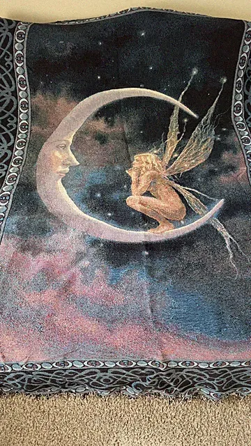 Fairy On The Moon Blanket Queen Size David Delamare Celestial Cotton Tapestry