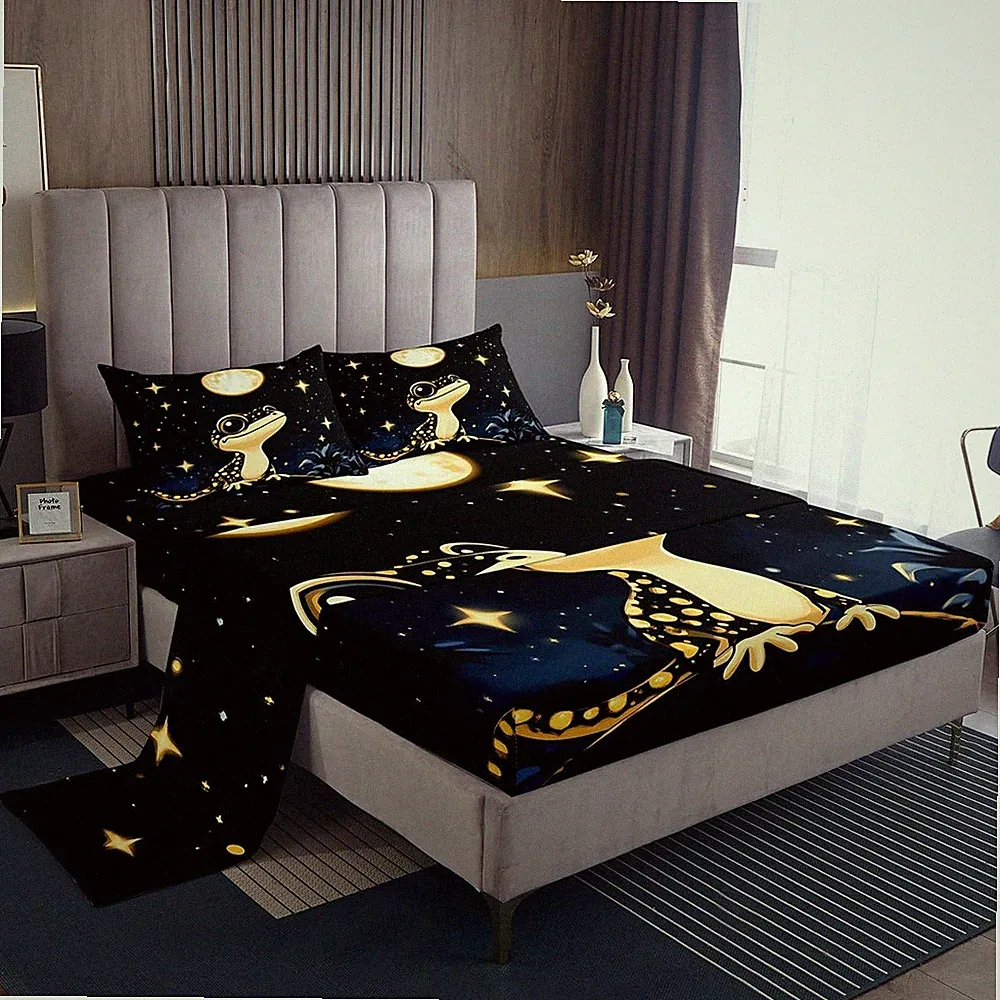 Gecko Bed Sheets Set Boho Moon Bedding Set for Boys Girls Teens Nature Wild L...