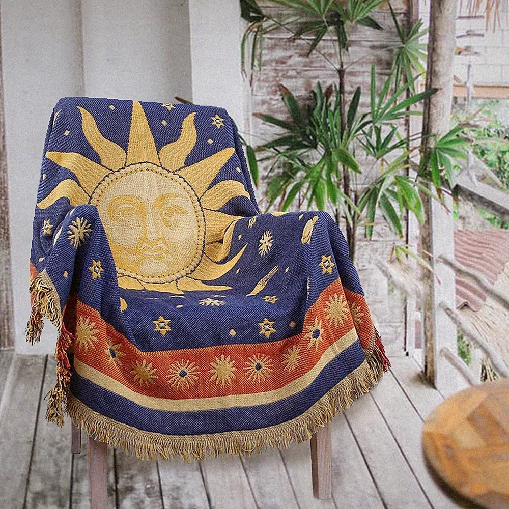 Hippie Throw Blanket Sun Moon Stars Boho Throw Blankets Celestial Tapestry Do...