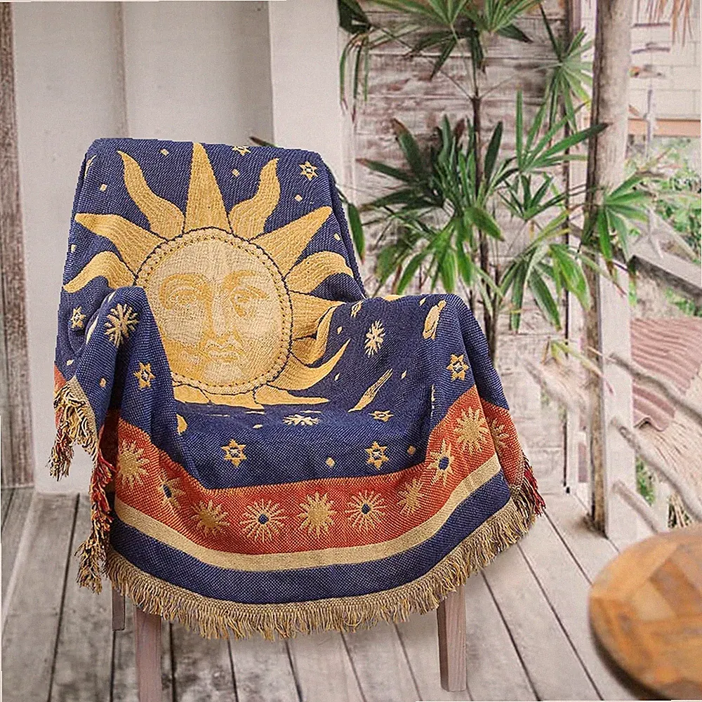 Hippie Throw Blanket Sun Moon Stars Boho Throw Blankets Celestial Tapestry Doubl
