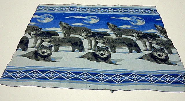 King Size Bed Cover 100" X 90" North Wolves Full Moon Blanket Symbols Indian