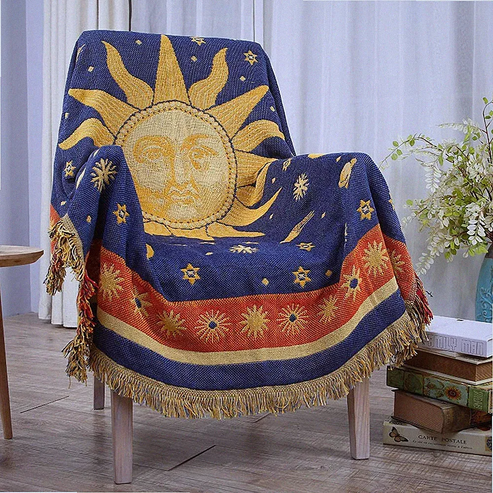 Moon and Sun Throw Blanket Celestial Chair Recliner Cover Bed Spread Hippie Room