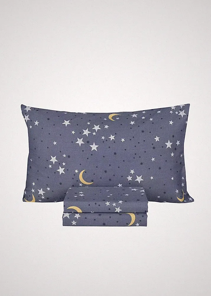 Moon & Stars Boys Girls 100% Cotton 3 Pcs Twin Bed Sheets Set