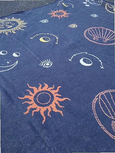 Moonlight Manor Blanket 50 x 72 Cotton Sun Moon Stars Blue