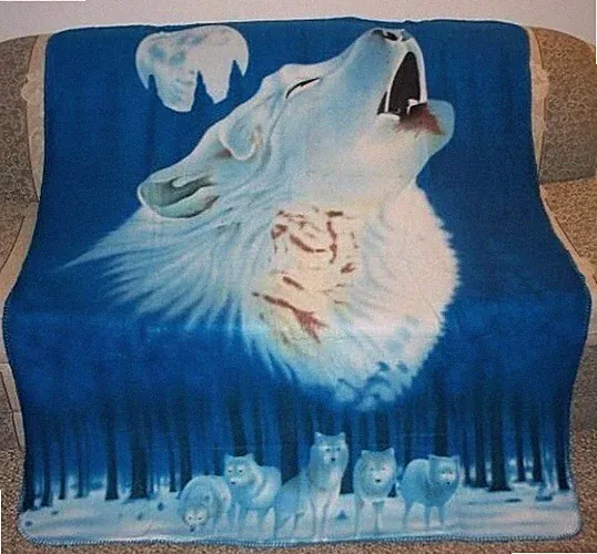New Cozy Wolf Moon Fleece Throw Camp Blanket Pack Animal Print Howl Gift Soft