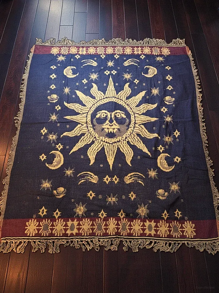 NOS Vintage 1999 Celestial Sun Moon Blanket Throw 100% Cotton Whimsigoth Y2K