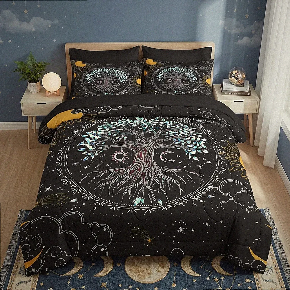Pamnest Comforter Set Queen Size, Trippy Hippie Tree of Life 7 Pcs Bedding fo...
