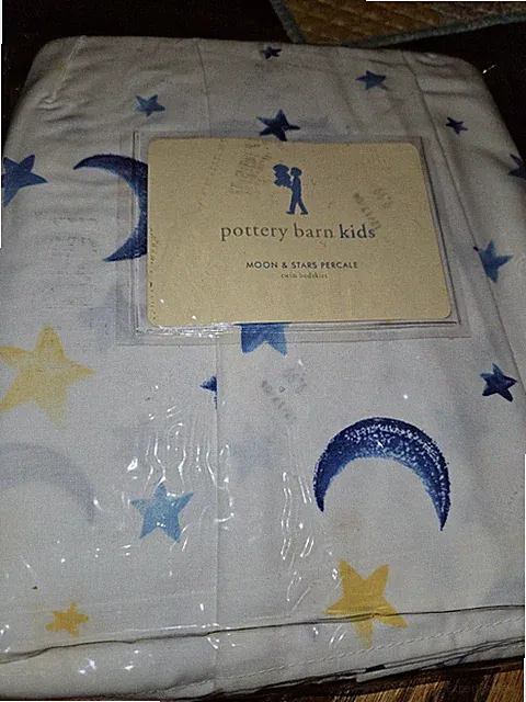 Pottery Barn Kids Twin Bed Skirt Moon & Stars Percale 100% Cotton New US Made