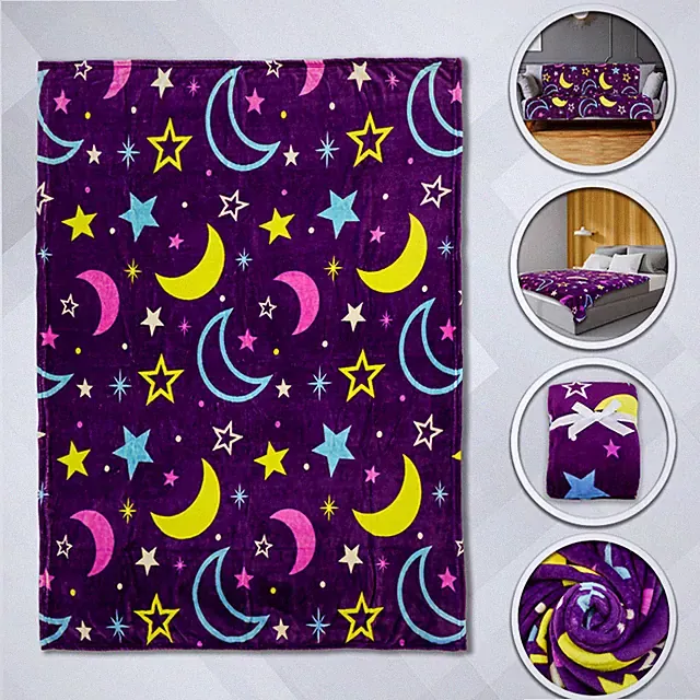 Purple Moon & Stars Blanket Soft Plush Blanket Space Blanket 50x60in