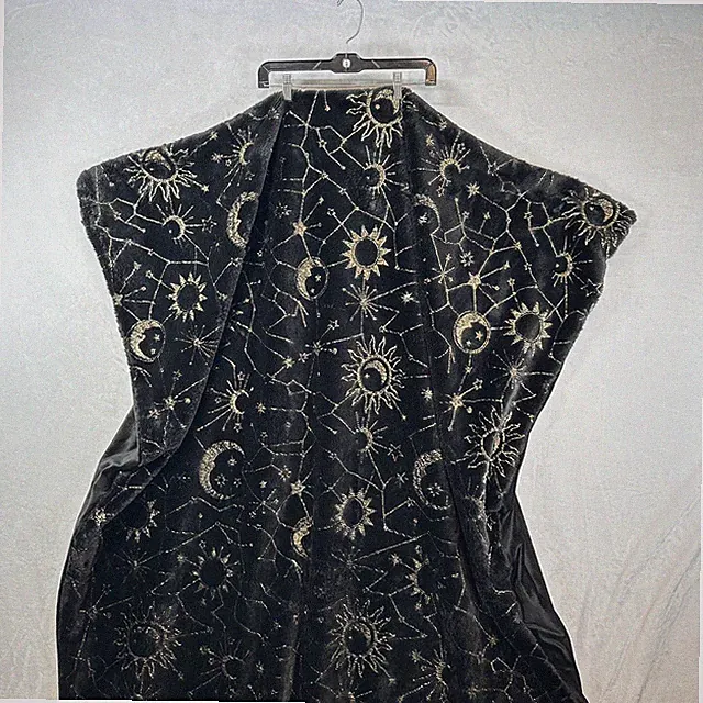 Rachel Zoe Throw Blanket Celestial Black Plush Reversible Stars Moons Halloween