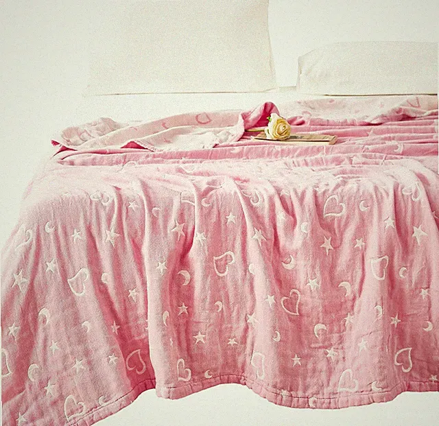 Reversible Love Star Moon Pink Heart Muslin Blanket for All Seasons 80x90