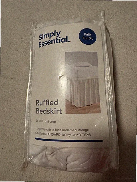 Simply Essential Full/Full XLong Ruffled Bed Skirt Lunar Rick White 36"Drop Dama