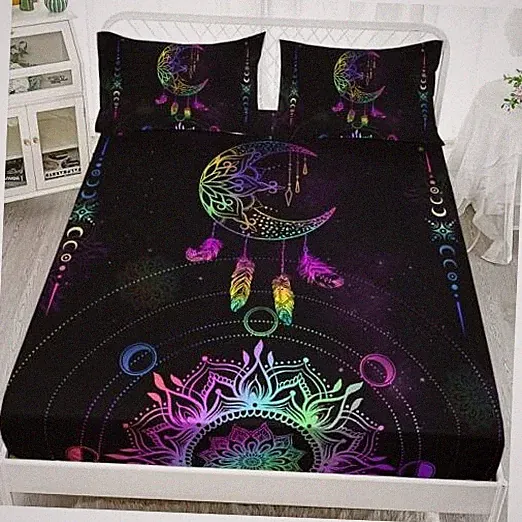 Star Moon Fitted Sheet Set Size, Black Galaxy, Celestial Bed Sheet Twin Moon-9