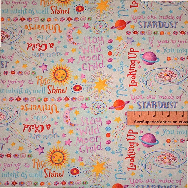 Stay Wild Moon Child Stardust Stars & Moon Celestial Fabric 1/2 Yard #9310