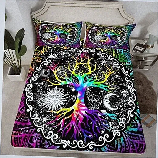 Sun and Moon Bed Sheets Queen,Black and White Queen(no Flat/Top Sheet) Multi 07