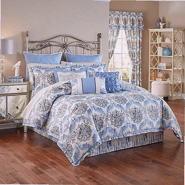Waverly 4 Piece Reversible Quilt Set Lapis Blue Medallion Moon 100% Cotton