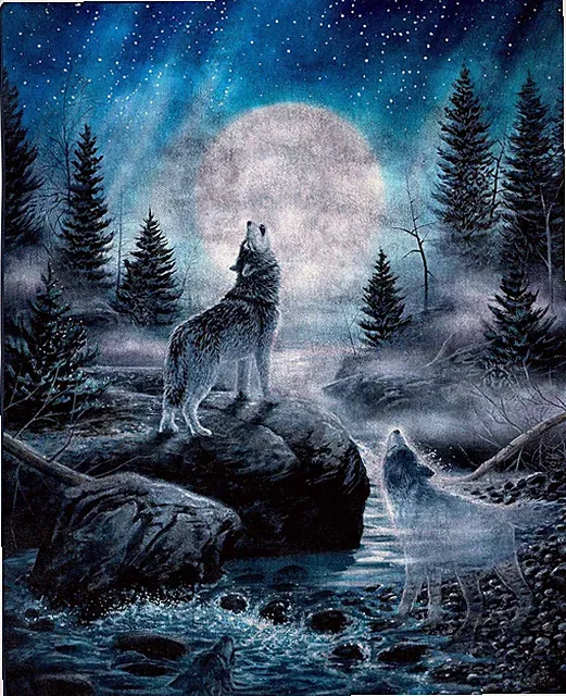 Wolf Blanket - 80X92-Inch Printed Howling Wolf Moon Blanket - Plush Thick 8Lb Fa
