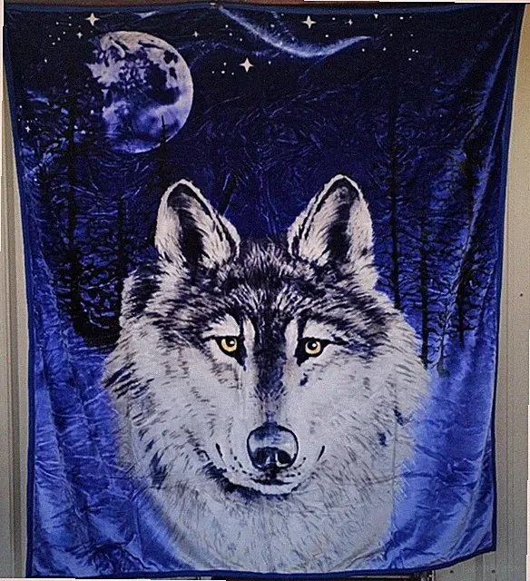 WOLF MOON FOREST STARS NIGHT SKY TWO PLY KING SIZE REVERSIBLE BLANKET BEDSPREAD